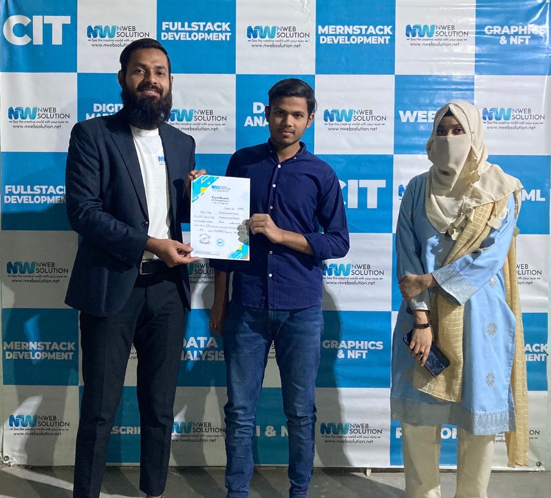 A proud certification ceremony led by Muhammad Bilal Shamshad, CEO of Nweb Solution, recognizing the dedication and achievements of students who successfully completed their professional training programs. At Nweb Solution, we believe in empowering learne